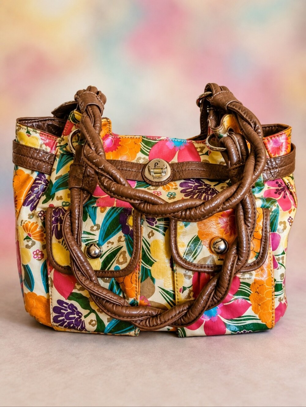 VTG PLUM 1970s-1980s Colorful Floral Kidcore Festival Shoulder Bag